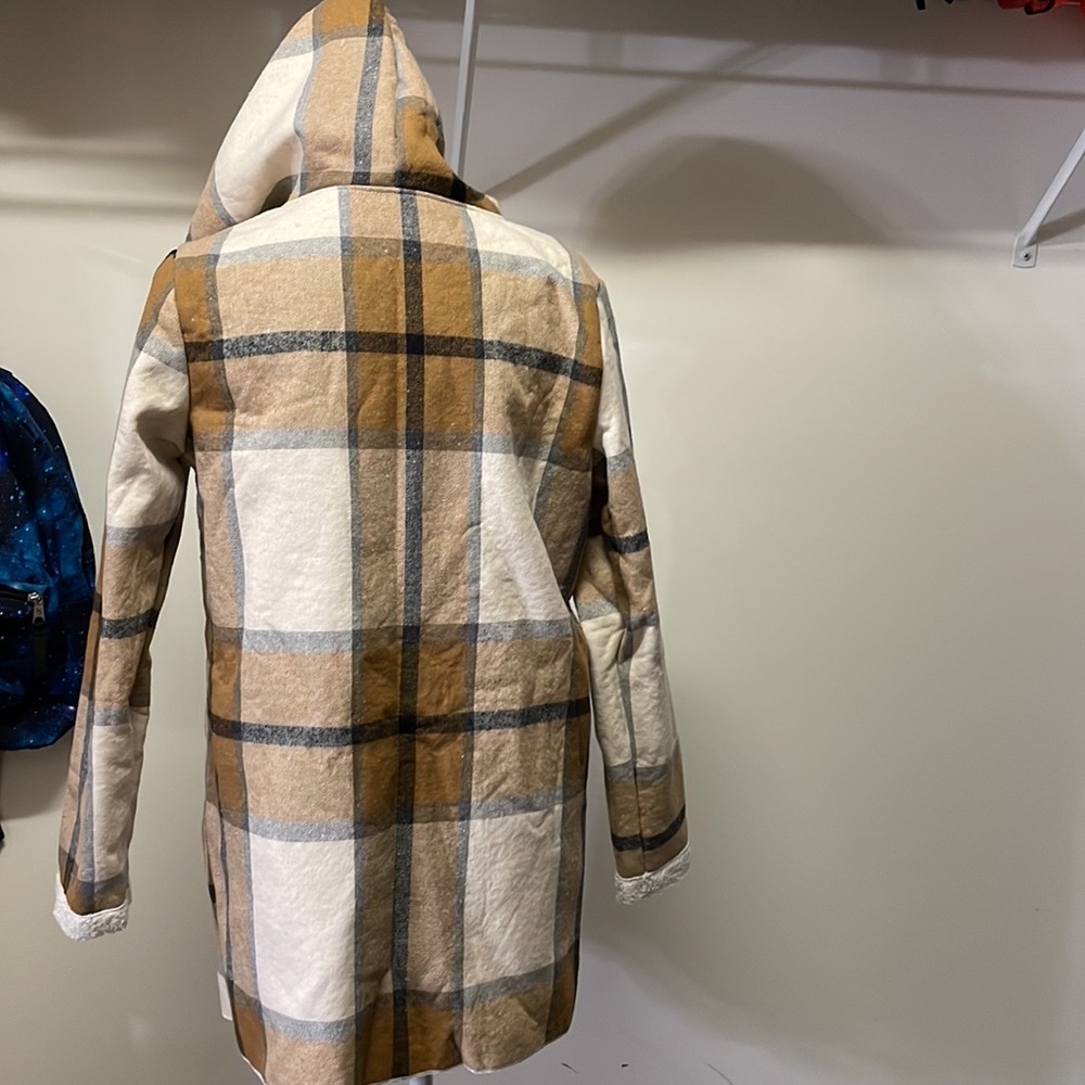Alunalevi Tan plaid coat Women's small - Picture 7 of 7